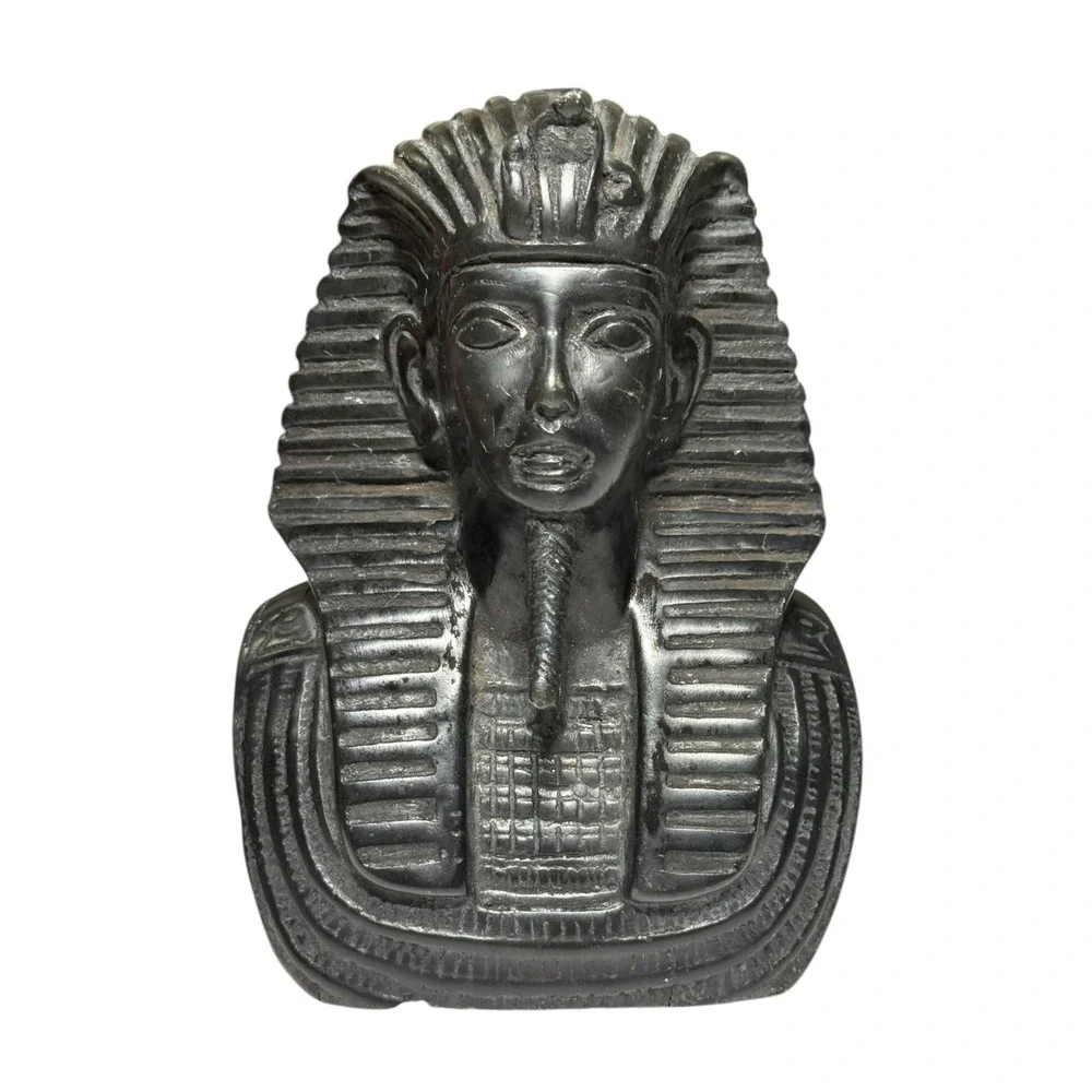 Egyptian Bust Set King Tut Nefertiti Statue Black‎ Stone Hieroglyph Decor